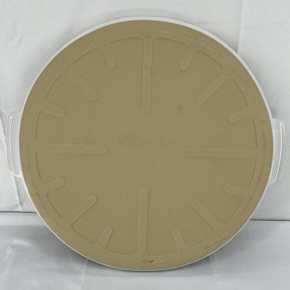 Pampered Chef 15" White Large Round Pizza Stone w/ Handles 1379 - Picture 5 of 15